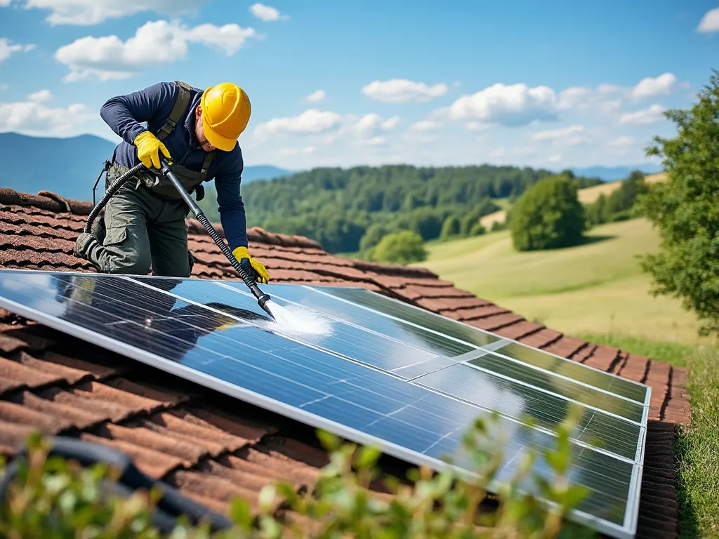 A guy cleaning solar panels